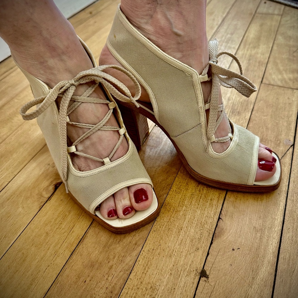 Chic Lace-Up Beige Heels